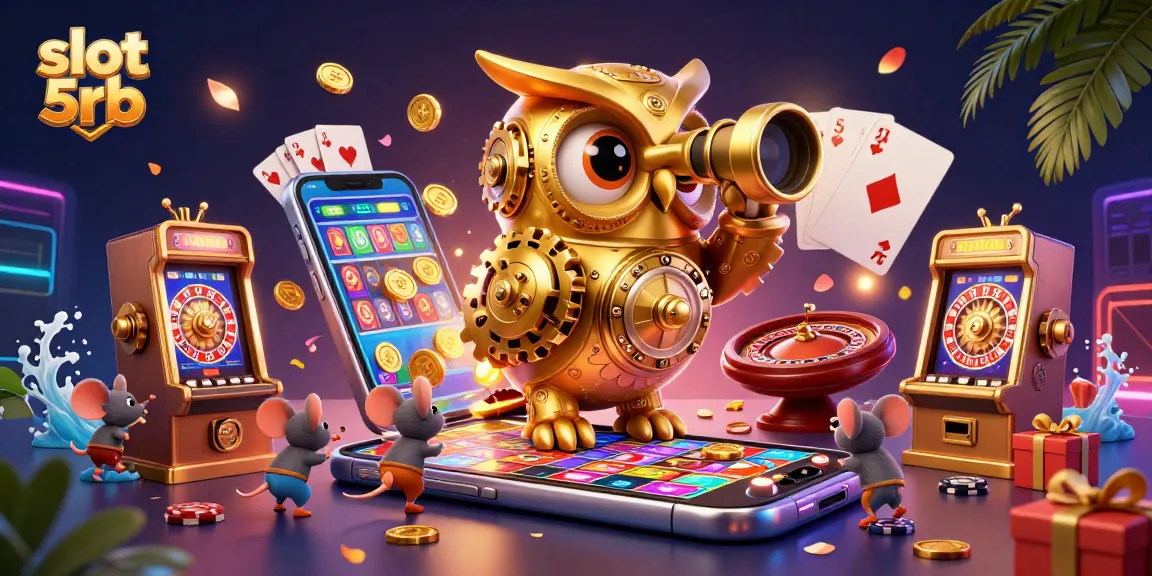 Experience the excitement of slot 5rb with a dynamic casino scene featuring a golden owl and animated elements.