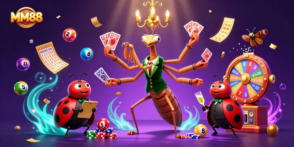 Engage with MM88's thrilling casino games featuring vibrant characters amidst colorful lottery themes.