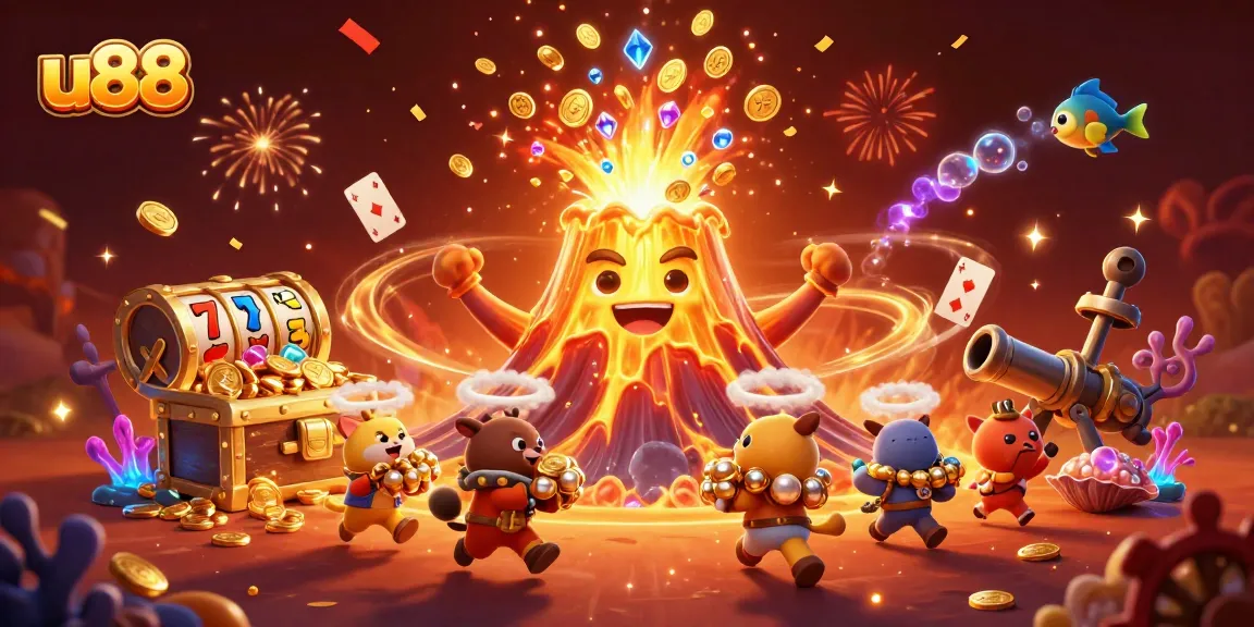 Experience the thrill at u88 with vibrant casino illustrations of jackpots and gold coins flowing.