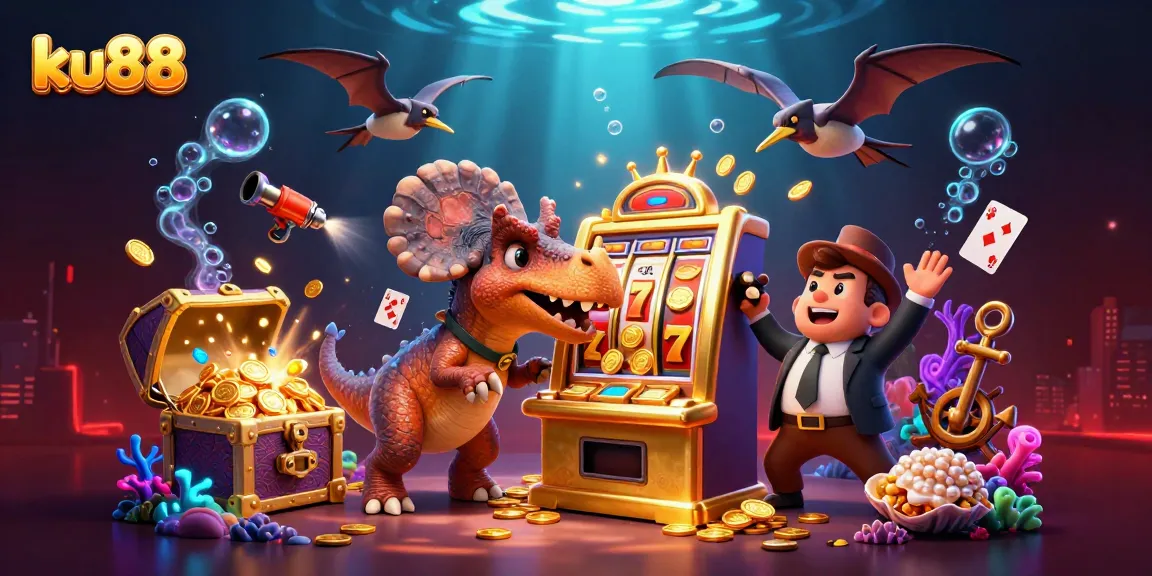 ku88 elevates gaming excitement with a thrilling jackpot scene of dinosaurs in action