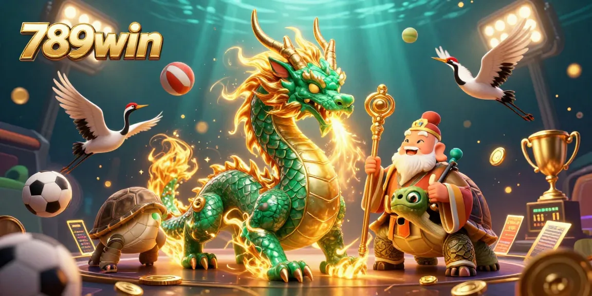 Experience thrilling gameplay at 789win with vibrant illustrations of dragons, turtles, and lucky cranes.