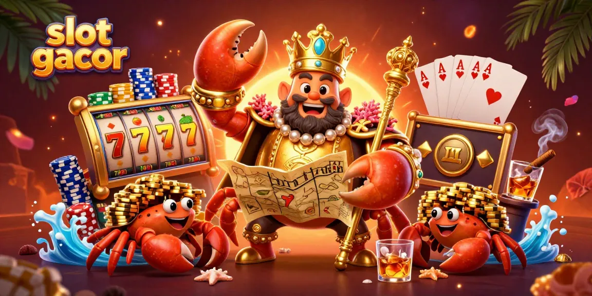Spin the reels at slot gacor with a thrilling scene of a golden crab emperor and treasure-filled action.