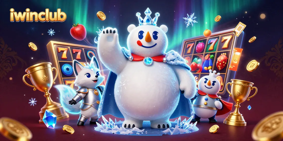 Experience exciting gameplay at iwinclub with 3D cartoon characters, slots, and jackpot elements in a vibrant casino scene.